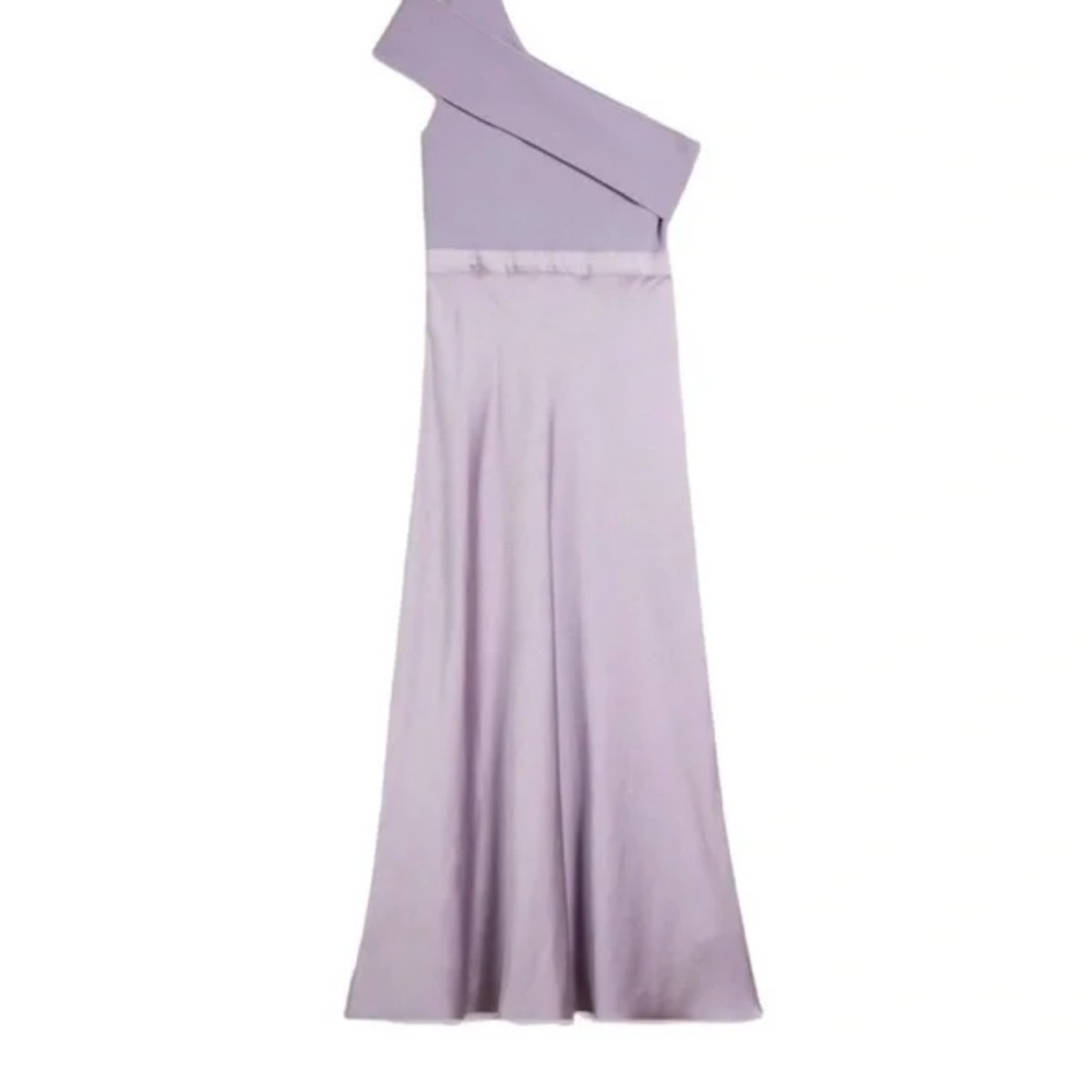 Ted Baker lilac silky satin Elegant Lavender One-Shoulder slip dress Gown small - Picture 5 of 6